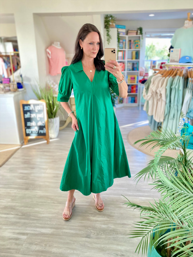 V-neck Pleated A-line Dress – Cameo Boutique