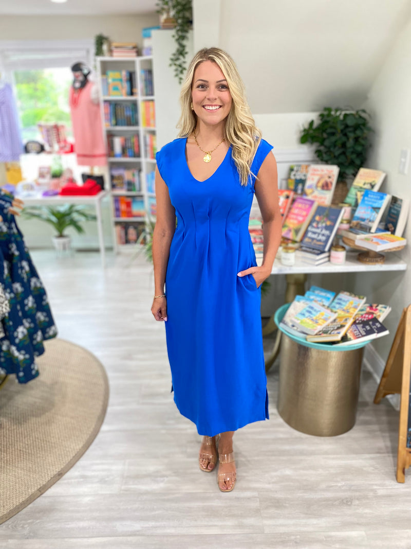 Short-sleeve Waist Pleated Midi Dress – Cameo Boutique