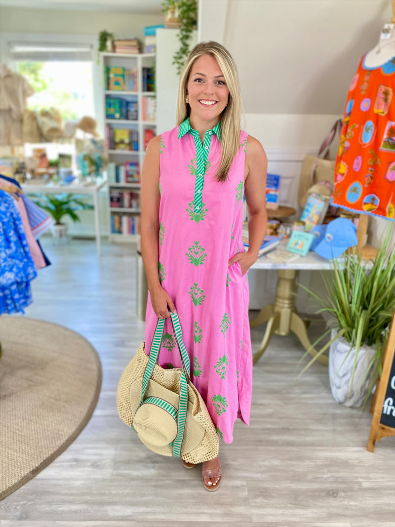 Botanical Embroidered Sleeveless Midi Dress  Cameo Boutique