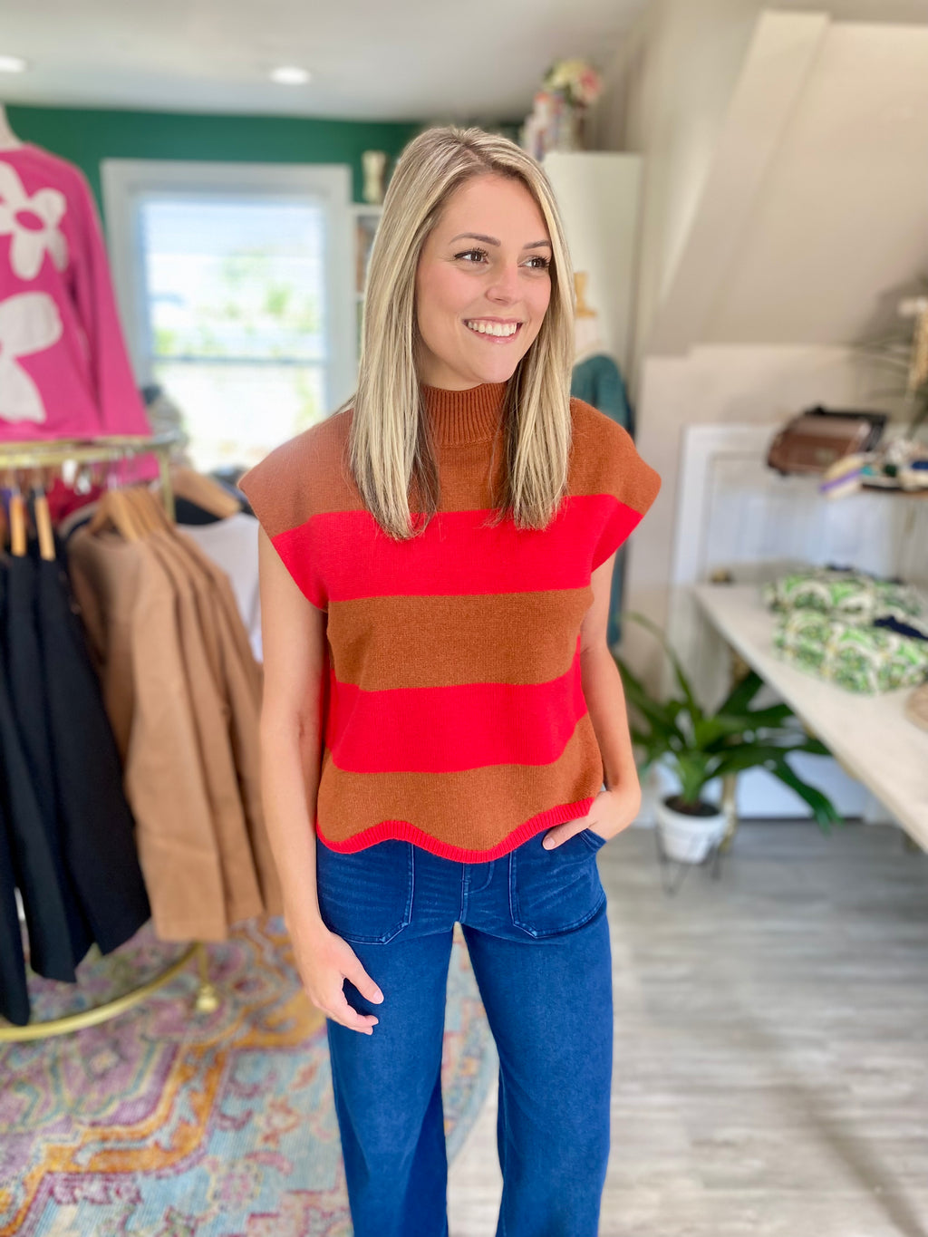 Short Sleeve Wide Stripe Sweater