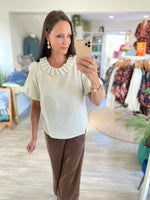 Ruffle & Pearl Neckline Top