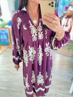 Border Print V Neck Midi Dress