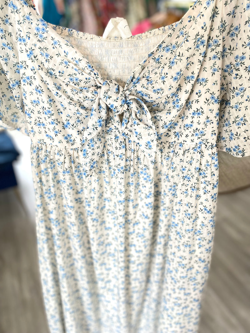 Floral Print Front Tie Midi Dress