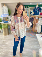 Mixed Print Peasant Top