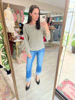 Boat Neck Striped Knit Top