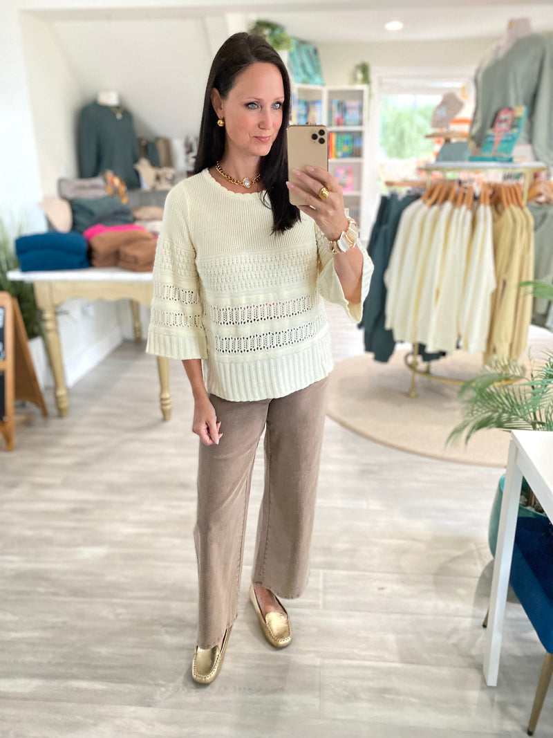 3/4 Sleeve Textured Sweater Top