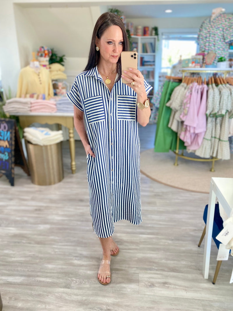 Stripe Midi Length Shirt Dress