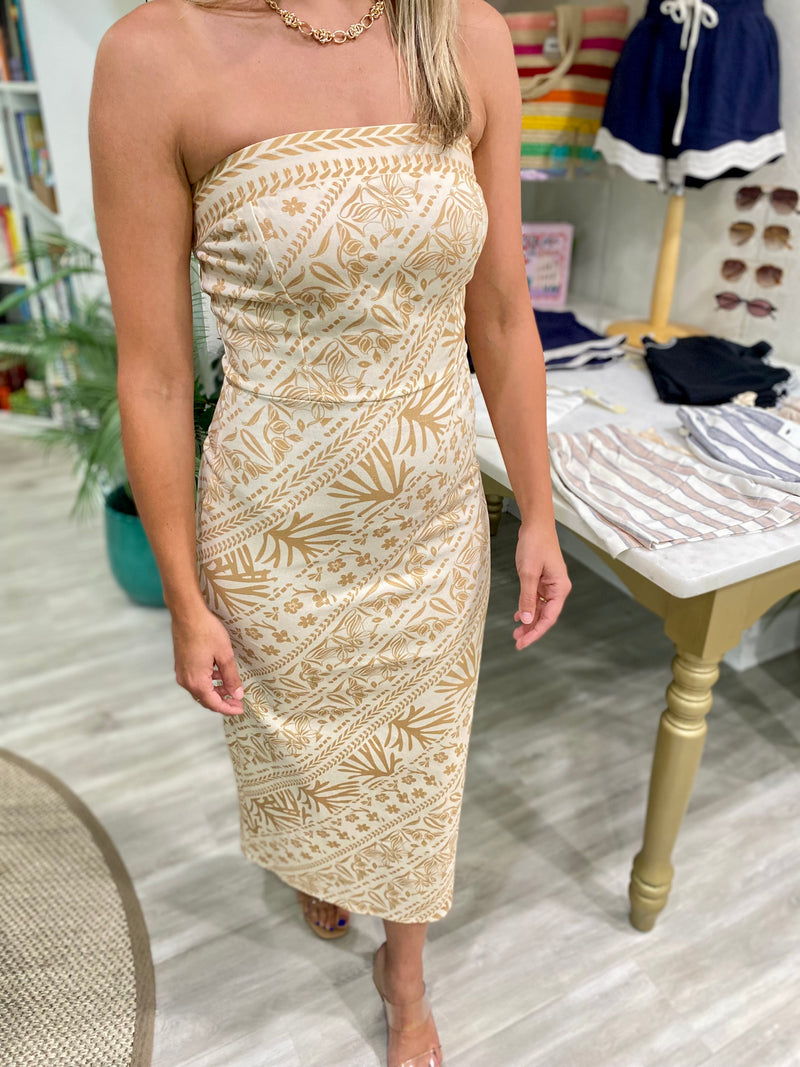 Strapless Diagonal Print Slim Fit Dress