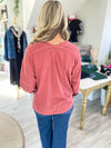 Pigment Wash V Neck Long Sleeve Tee