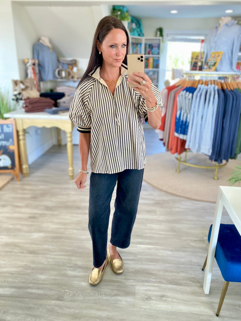 Stripe Contrast Band 1/2 Zip Top