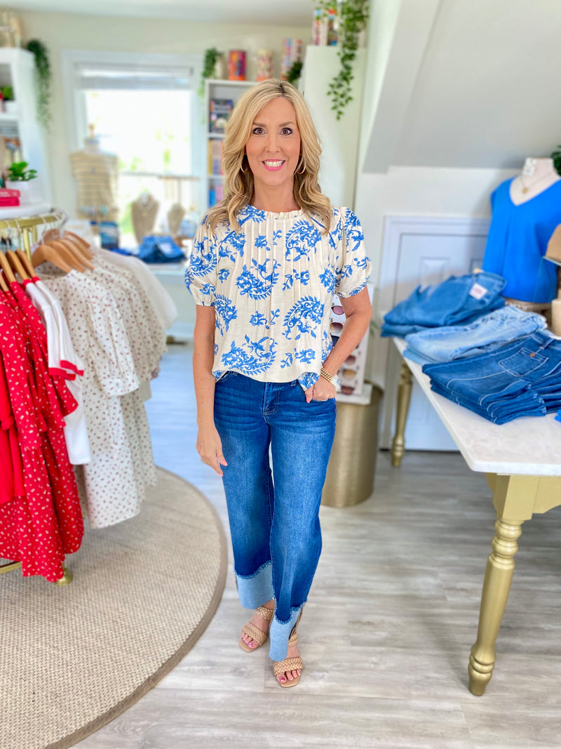 Two Tone Ruffle Neck Top