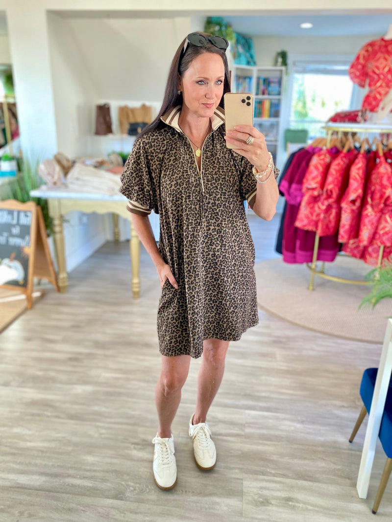 Leopard Print Puff Sleeve Mini Dress: