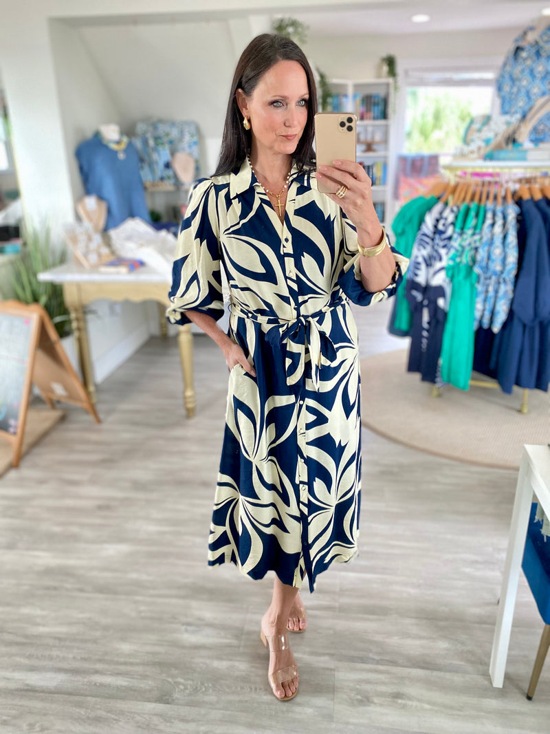 Two Tone Abstract Print Shirt Dress