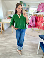 Dropped Shoulder Short Sleeve Button Cardigan