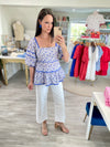 3/4 Sleeve Floral Print Peplum Top
