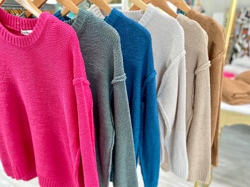 Exposed Seam Round Neck Sweater