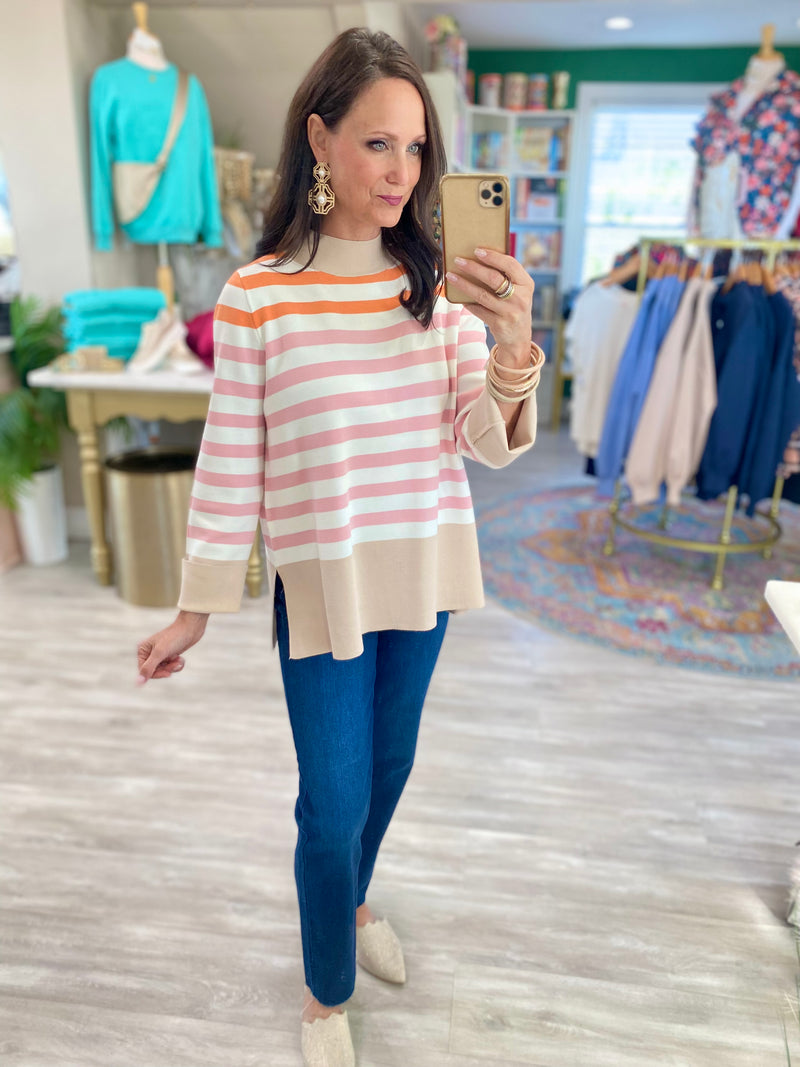 Mock Neck Stripe Sweater