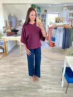 Solid Knit Dropped Shoulder Flare Sleeve Top