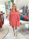Linen Blend Collared Babydoll Mini Dress