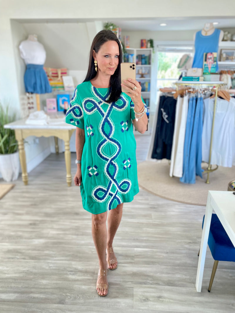THML Embroidered Short Sleeve Mini Dress