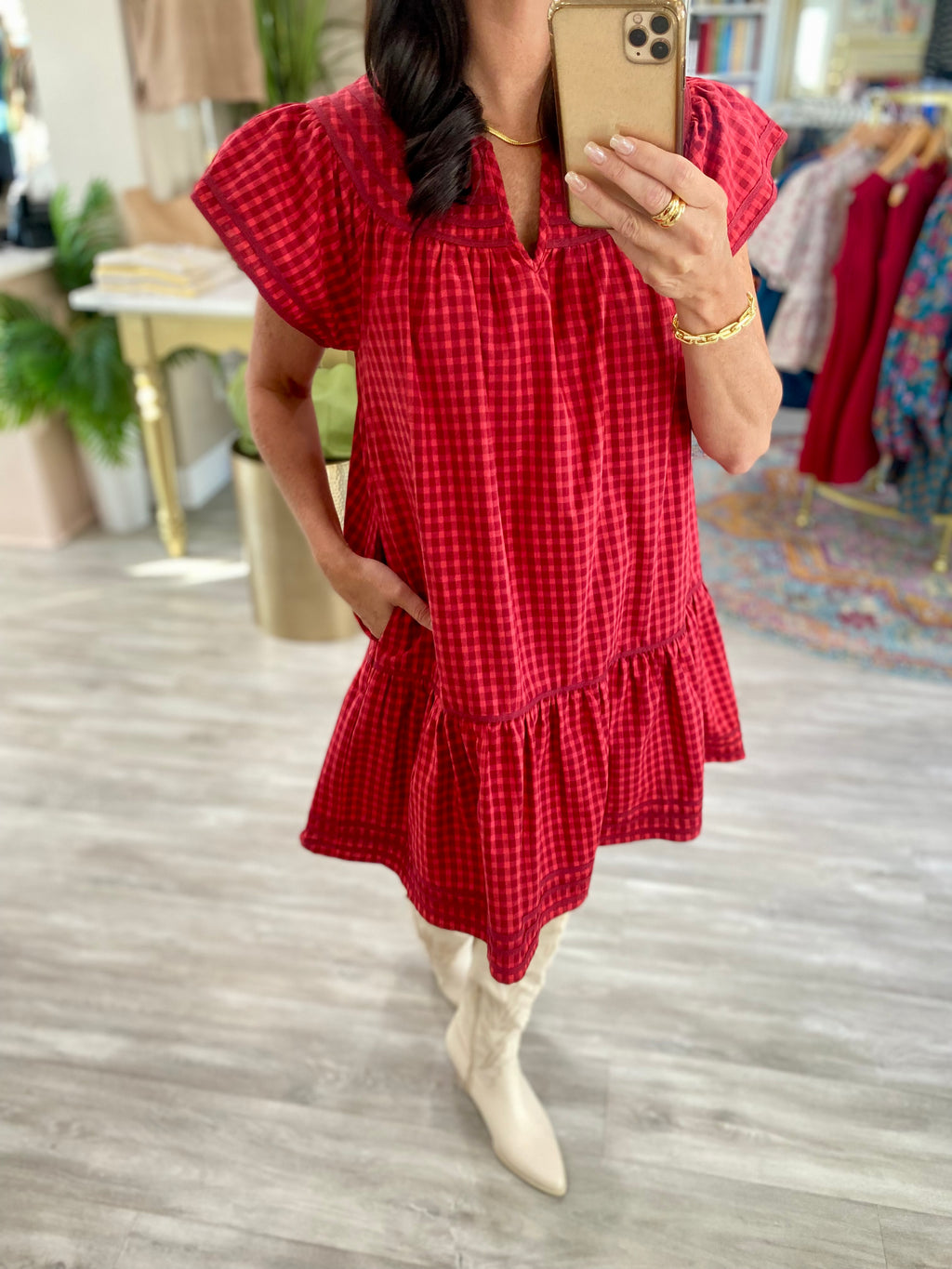 Gingham Ruffle Sleeve Mini Dress