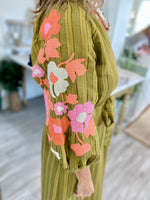 THML Embroidered Puff Sleeve Stripe Dress