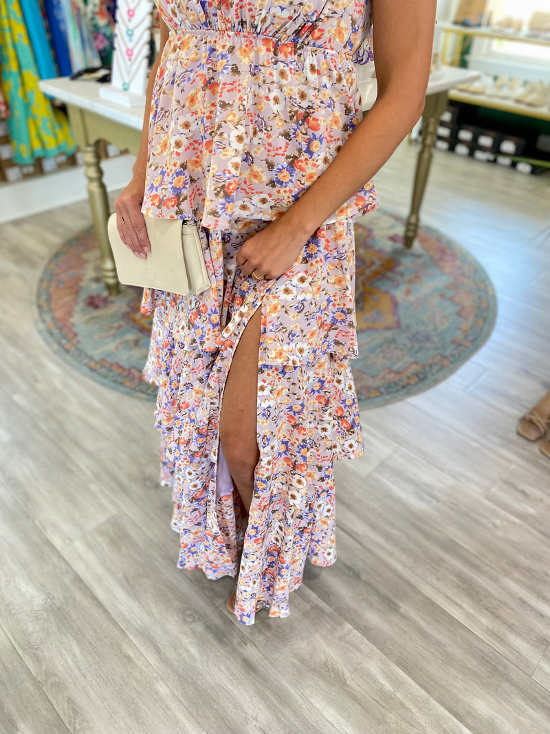 Floral Print Tiered Maxi Dress