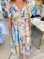 THML Flutter Sleeve Button Front Floral Maxi Dress