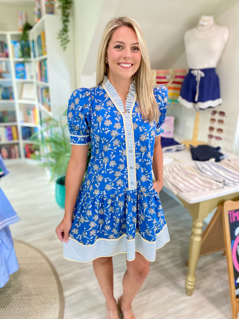 Floral And Contrast Stripe Mini Dress