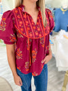 Mixed Floral Print Front Tie Short sleeve Top