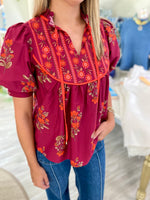 Mixed Floral Print Front Tie Short sleeve Top