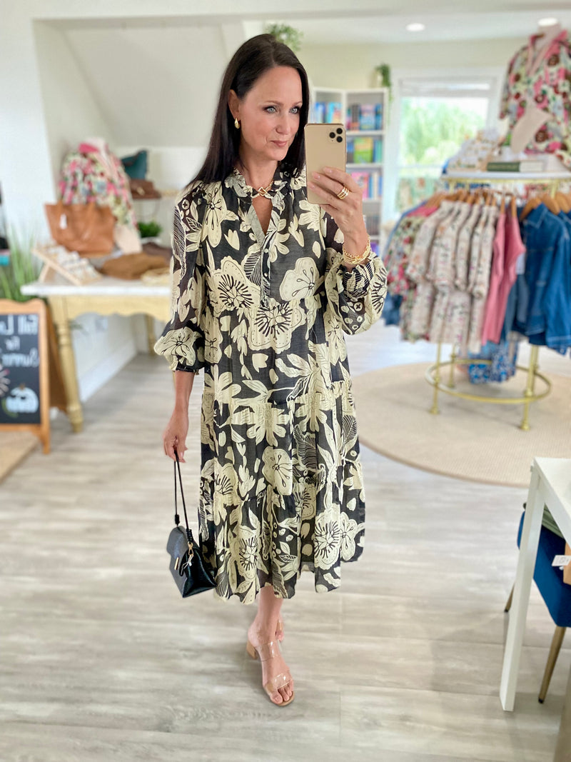 Floral Print Tiered Long Sleeve Mini Dress