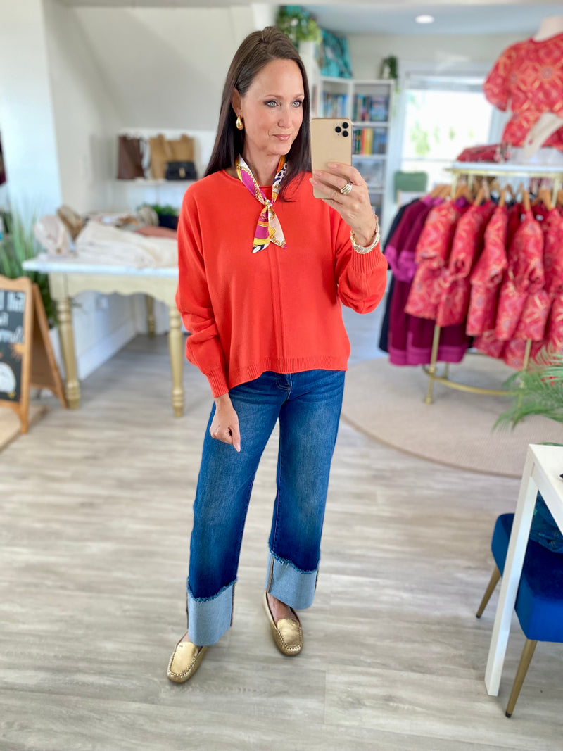 Front Seam Round-Neck Sweater