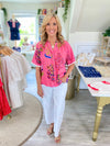 THML Stamp Floral Print Button Front Top