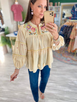 Embroidered Woven Peasant Top