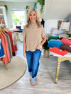 Short Sleeve Mock Neck Knit Top