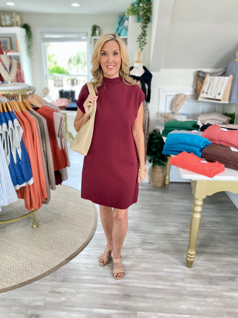 Mock Neck Short Sleeve Sweater Mini Dress