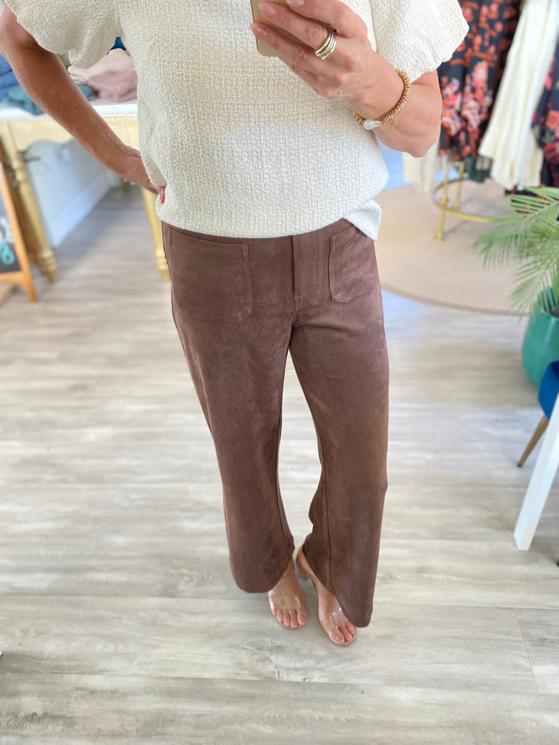 Faux Suede Front Pocket Cropped Pants