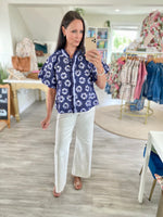 Floral Print Ruffle Button Front Top