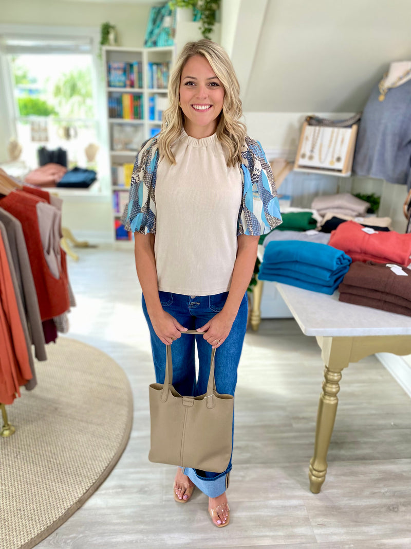 Chenille Mixed Media Sleeve Top