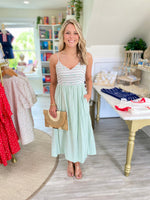 Floral Embroidery And Stripe Mix Cami Midi Dress