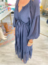 Textured Material Balloon Sleeve Midi Dress