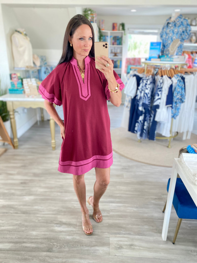 Two Tone Banded Shift Mini Dress