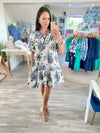 Floral Print Piping Detail V Neck Mini Dress