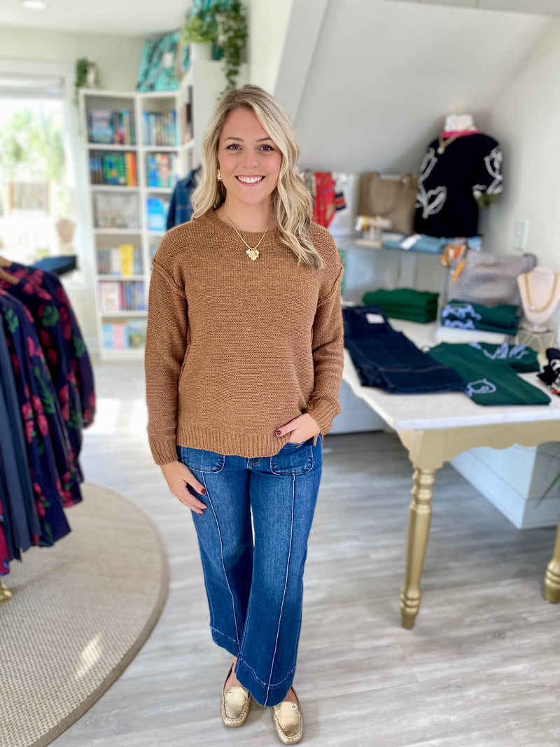 Exposed Seam Round Neck Sweater
