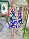 Geometric Print Pleated Swing Dress
