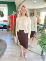 Stripe Side Slip Fitted Midi Skirt