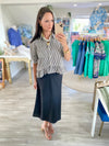 Stripe 3/4 Sleeve Ruffle Hem Top