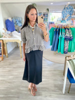 Stripe 3/4 Sleeve Ruffle Hem Top