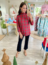 Plaid Tie Sash 3/4 Sleeve Top